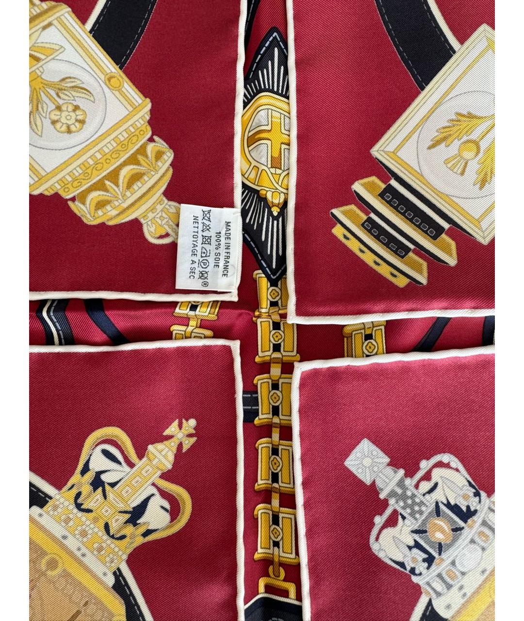 HERMES Бордовый шелковый платок, фото 3