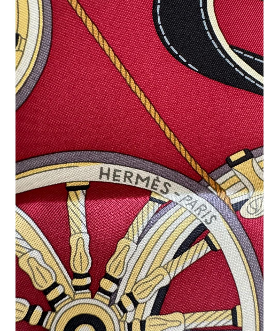 HERMES Бордовый шелковый платок, фото 6