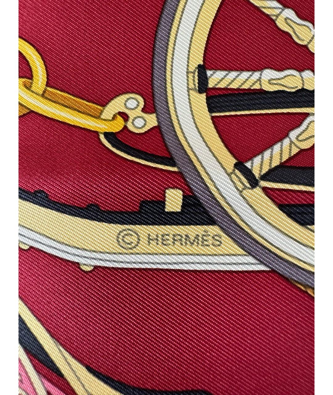 HERMES Бордовый шелковый платок, фото 7