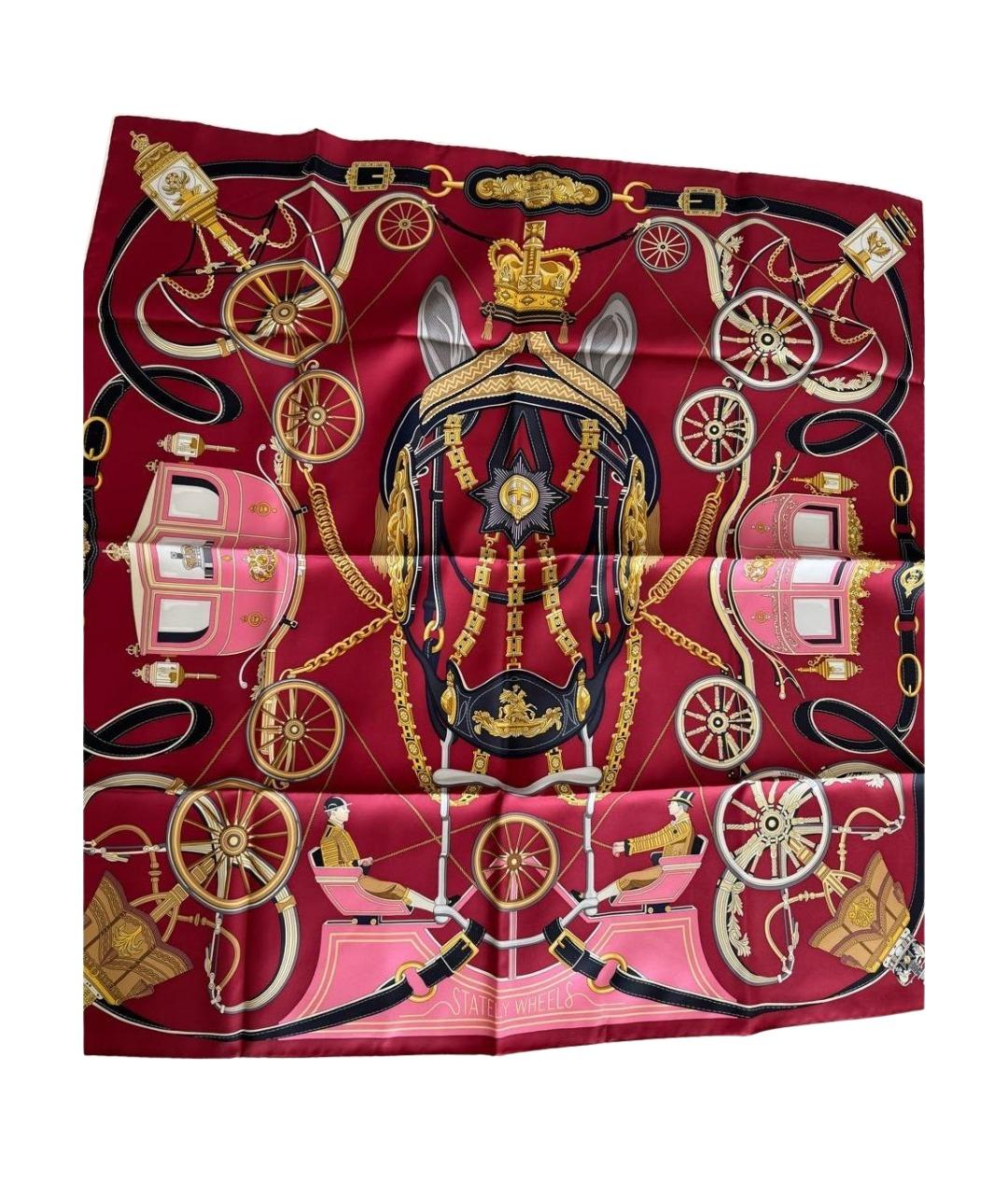 HERMES Бордовый шелковый платок, фото 1