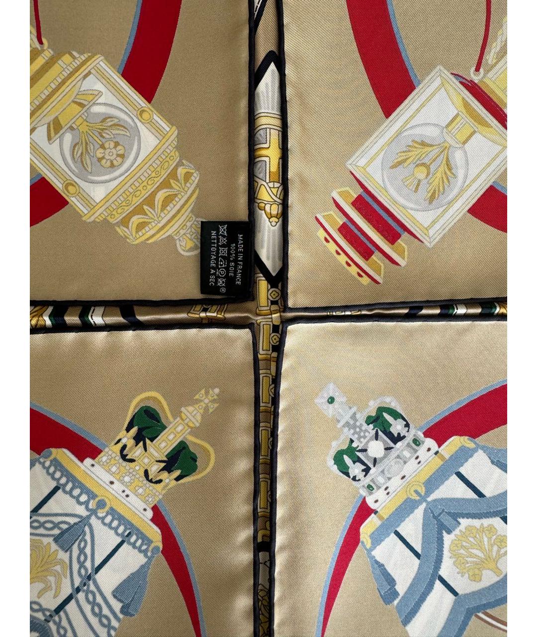 HERMES Бежевый шелковый платок, фото 2