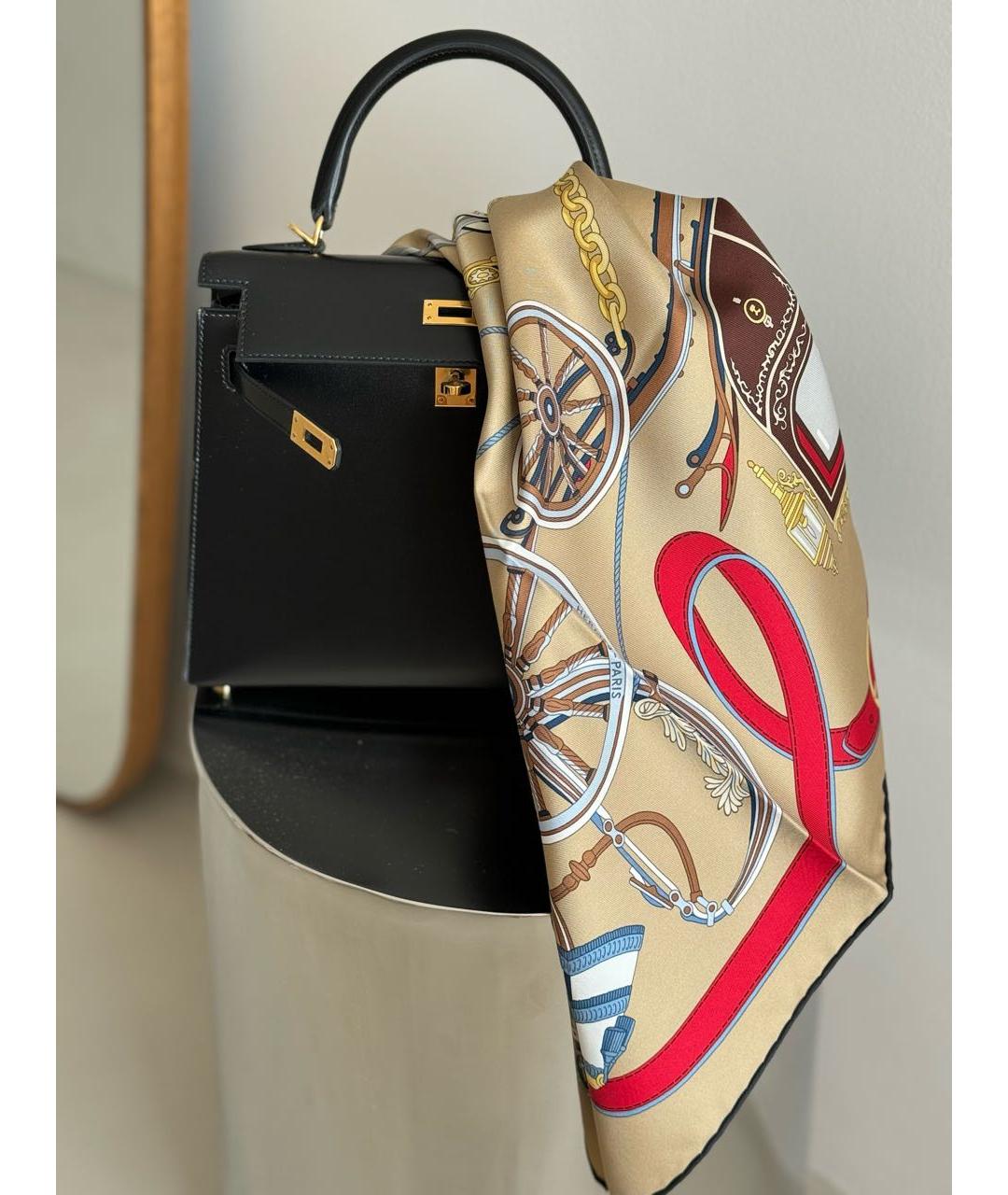 HERMES Бежевый шелковый платок, фото 7