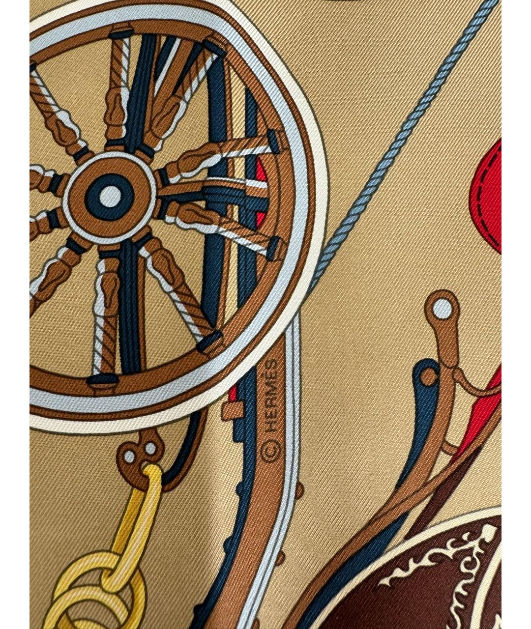 HERMES Бежевый шелковый платок, фото 4