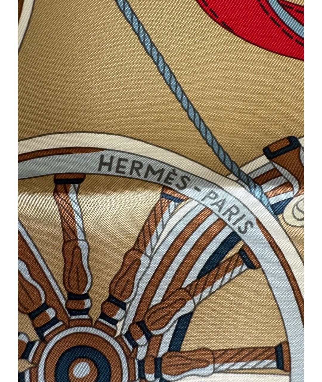 HERMES Бежевый шелковый платок, фото 5