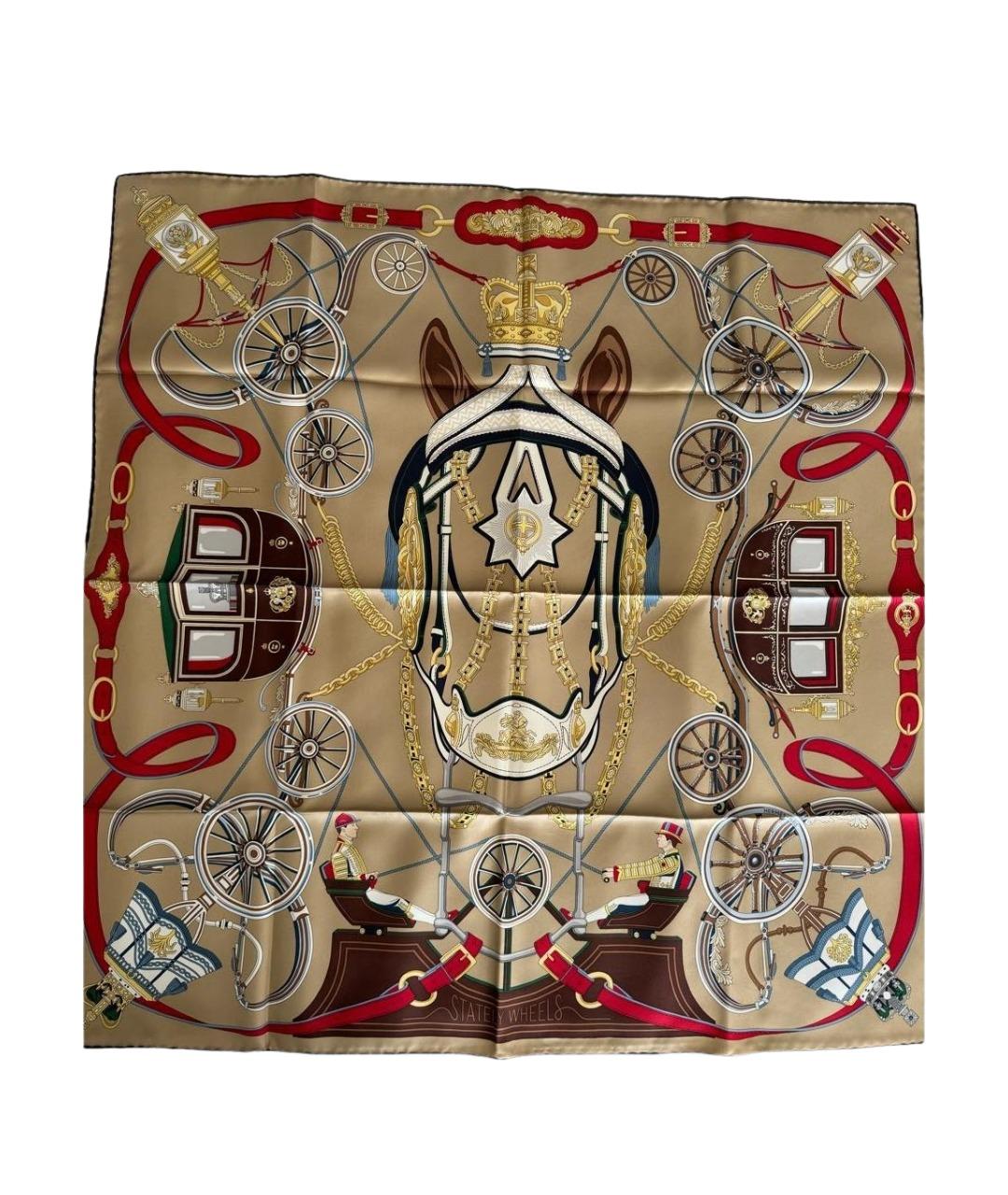 HERMES Бежевый шелковый платок, фото 1