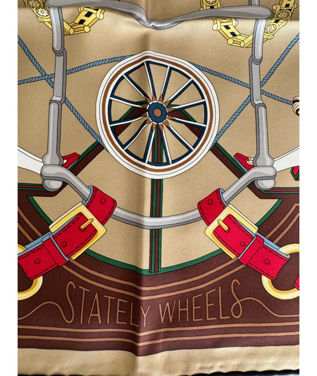 HERMES Бежевый шелковый платок, фото 3