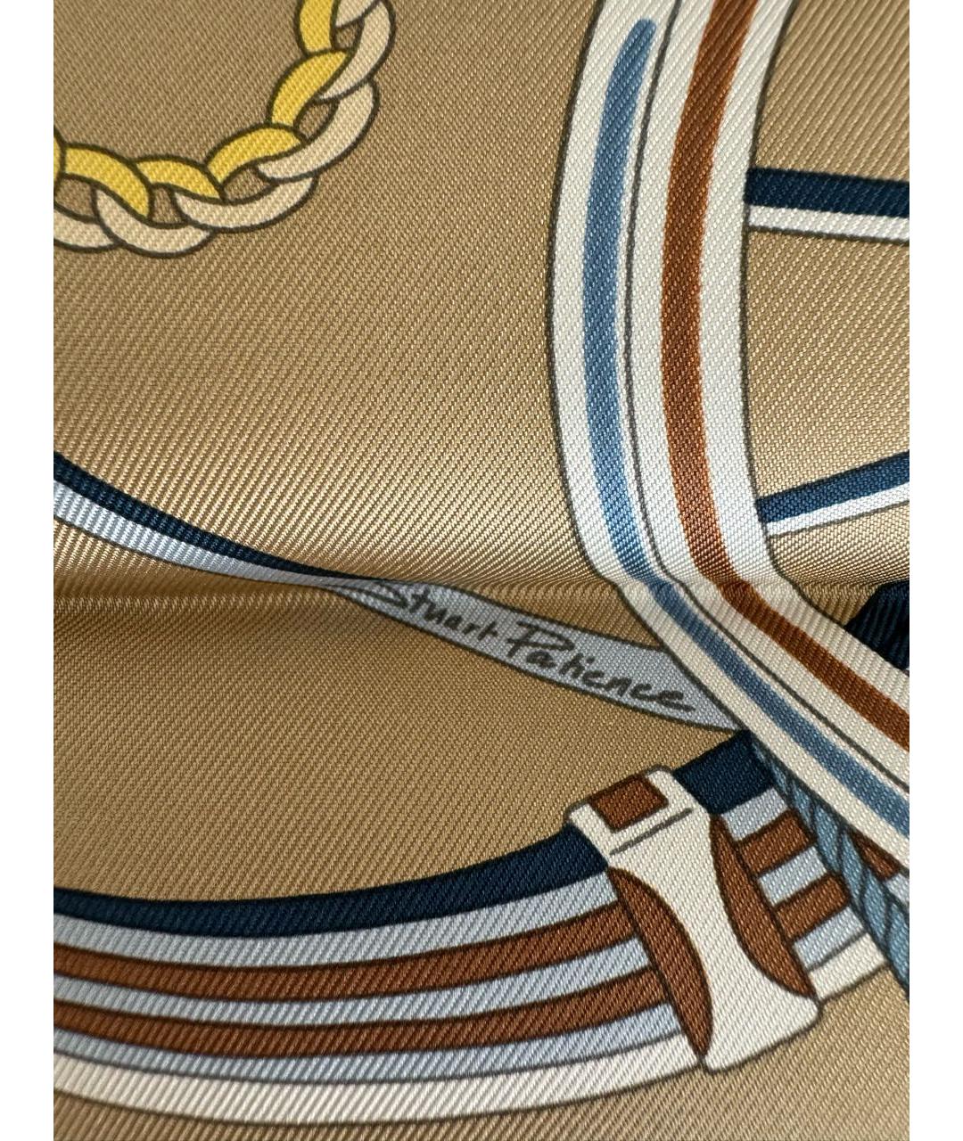 HERMES Бежевый шелковый платок, фото 6