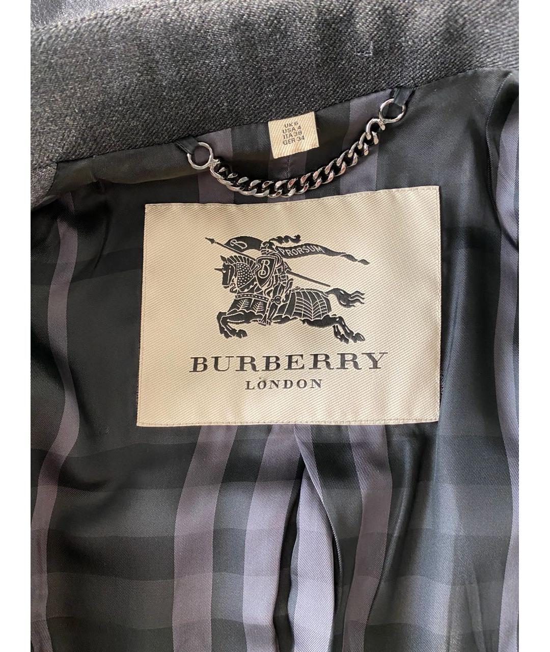 BURBERRY Серое шерстяное пальто, фото 3