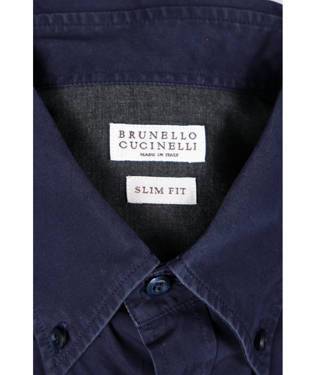 BRUNELLO CUCINELLI Синяя хлопковая классическая рубашка, фото 6
