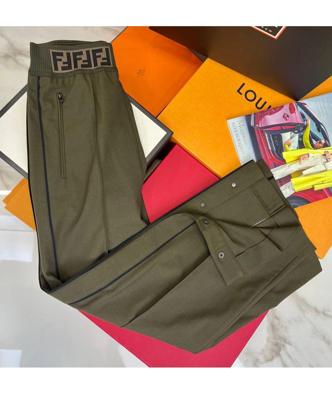 FENDI Зеленые шерстяные брюки широкие, фото 2