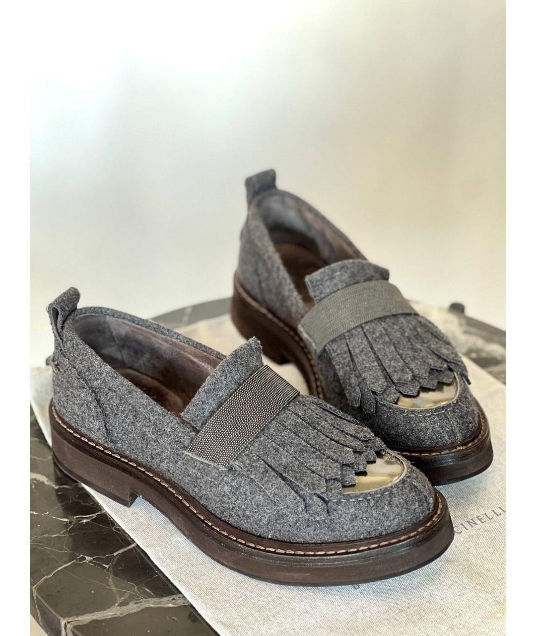 BRUNELLO CUCINELLI Серые кожаные лоферы, фото 4