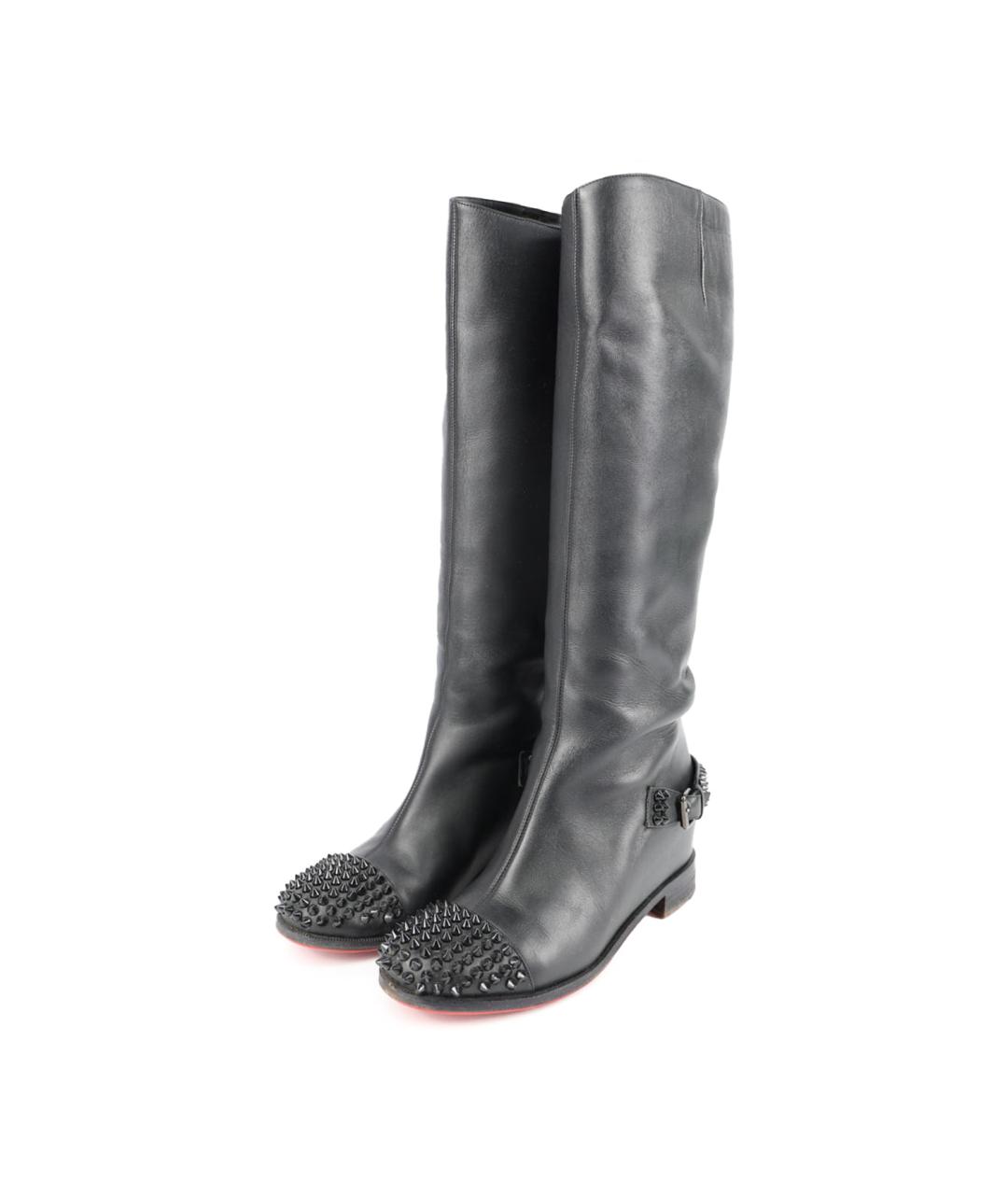 CHRISTIAN LOUBOUTIN Черные кожаные сапоги, фото 2