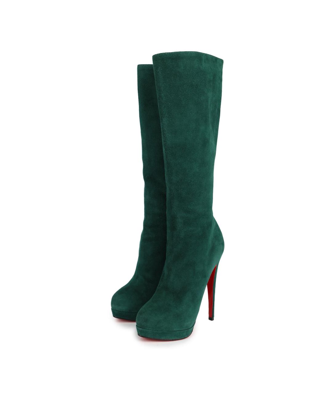 CHRISTIAN LOUBOUTIN Зеленые замшевые сапоги, фото 2
