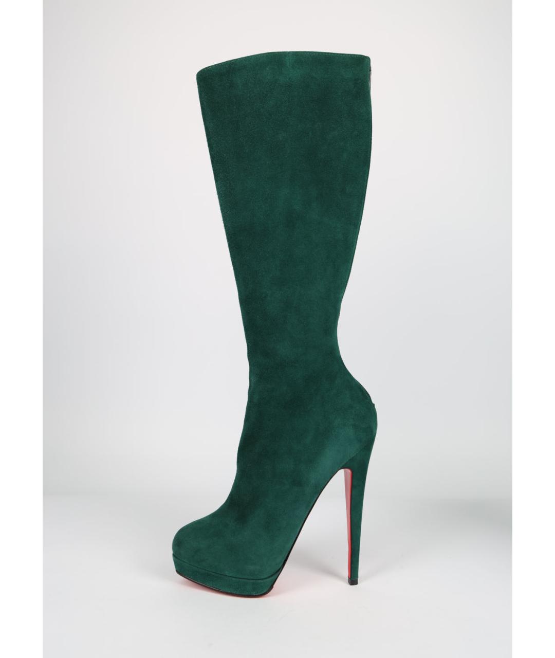 CHRISTIAN LOUBOUTIN Зеленые замшевые сапоги, фото 7