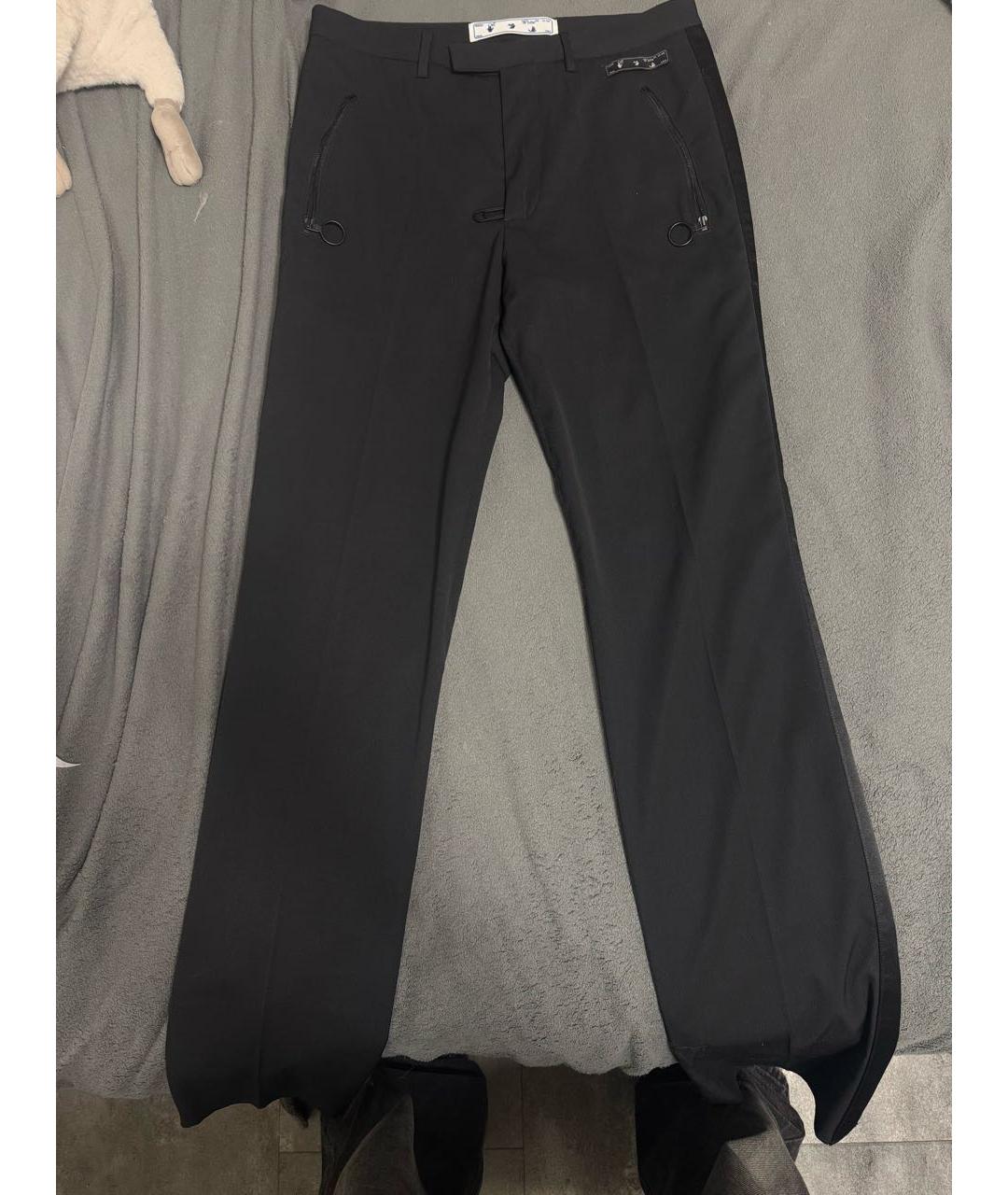 OFF-WHITE Черные шерстяные классические брюки, фото 5