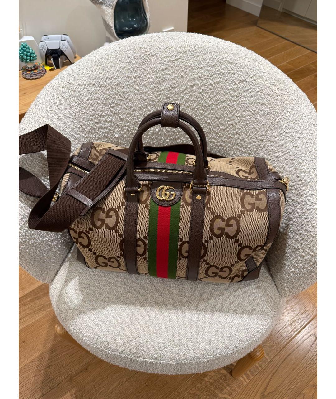 GUCCI Коричневая тканевая дорожная/спортивная сумка, фото 5