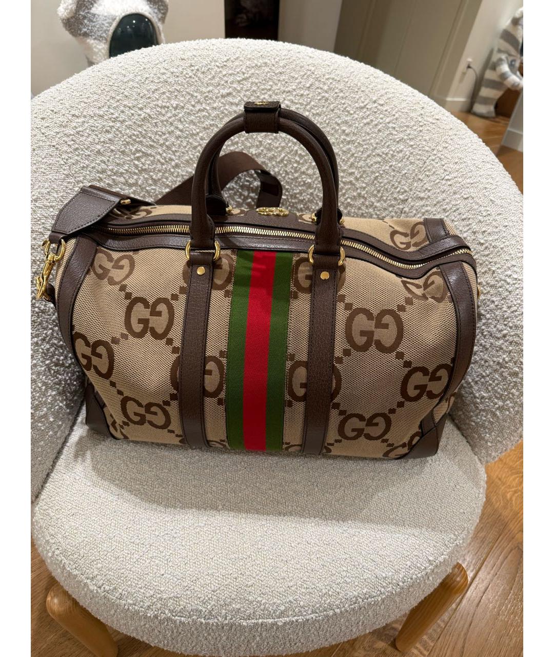 GUCCI Коричневая тканевая дорожная/спортивная сумка, фото 2