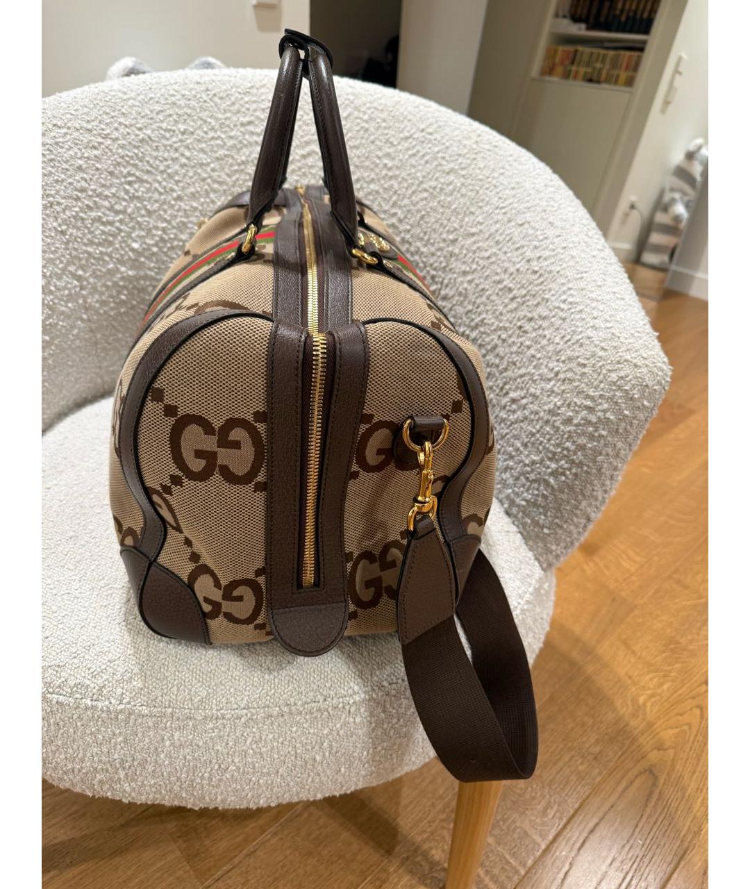 GUCCI Коричневая тканевая дорожная/спортивная сумка, фото 3