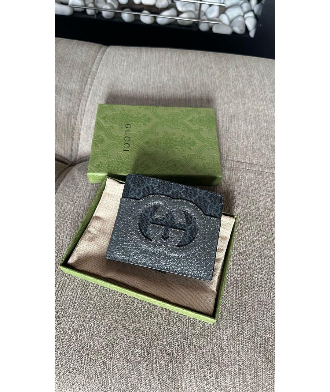 GUCCI Антрацитовый кожаный кошелек, фото 2