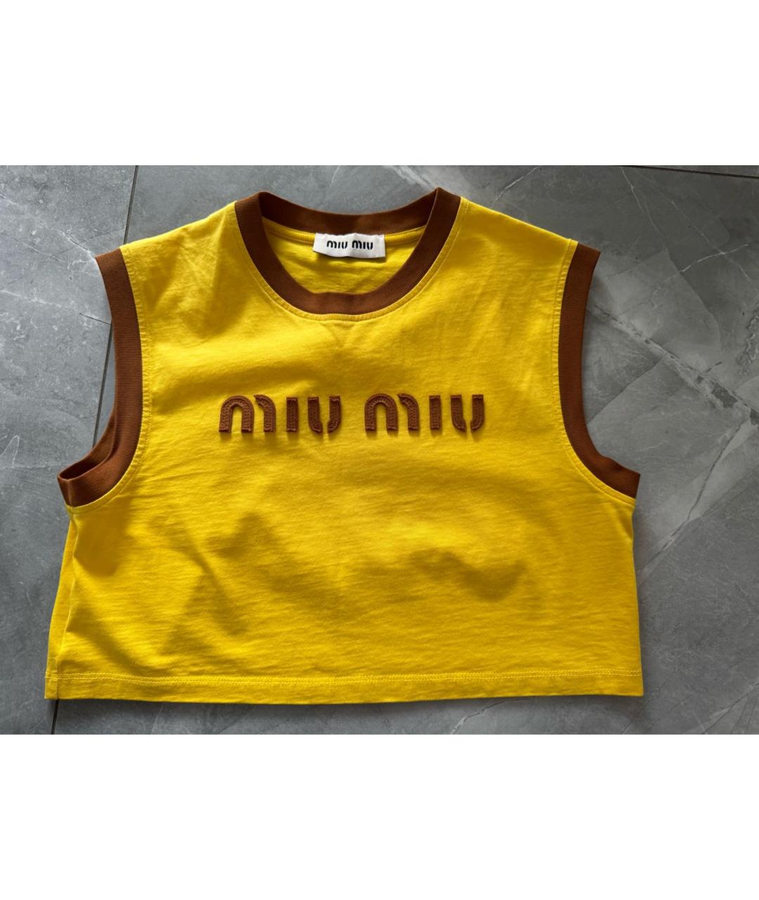 MIU MIU Желтая хлопковая майка, фото 6