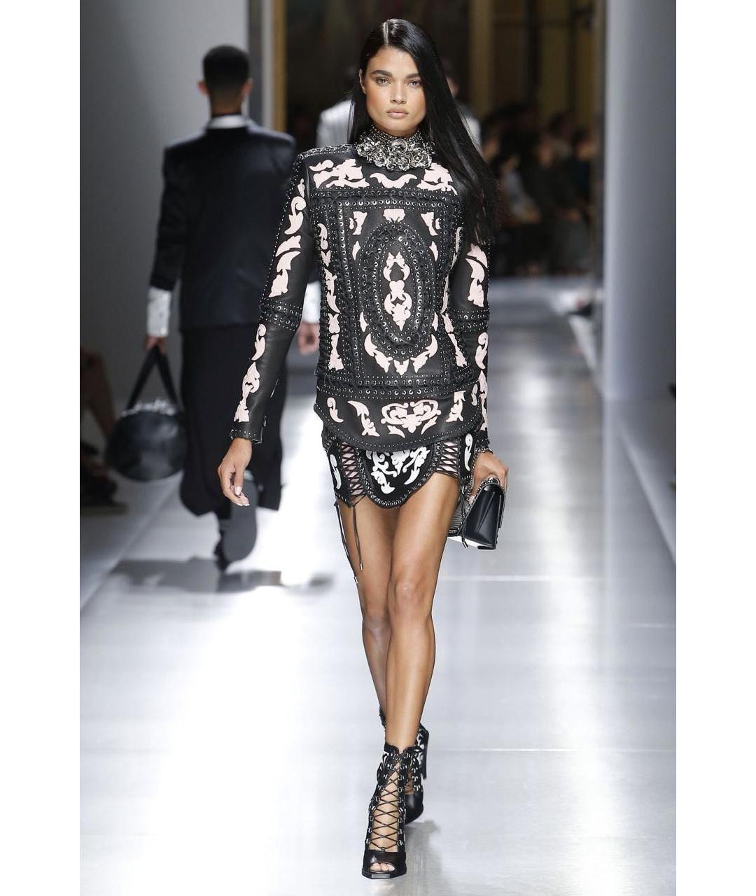 BALMAIN Черная кожаная юбка мини, фото 2