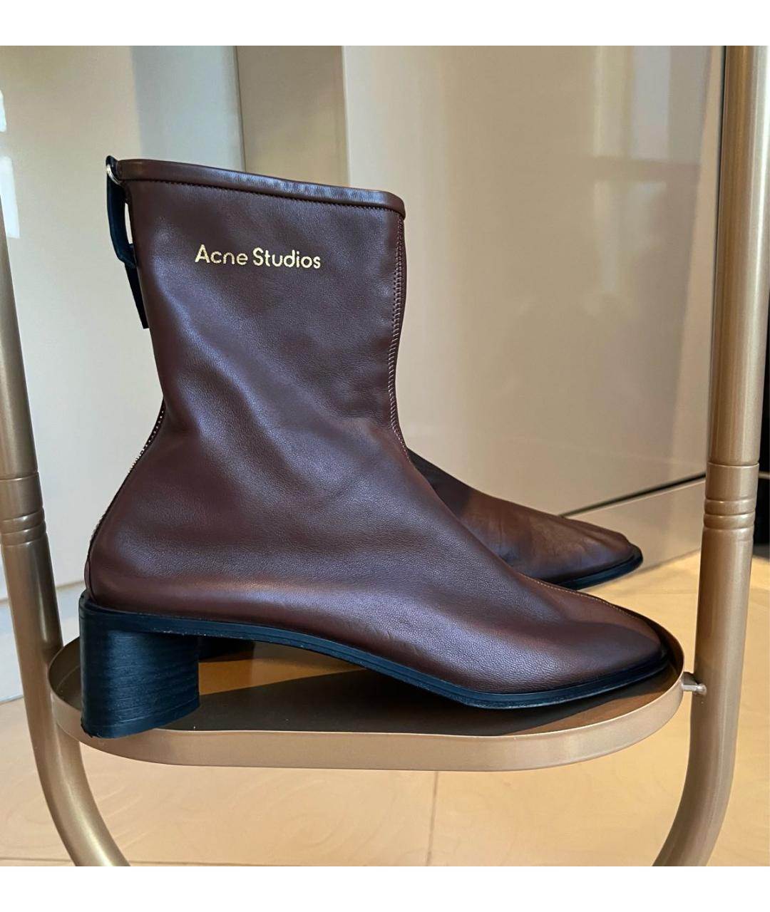 ACNE STUDIOS Коричневые кожаные ботильоны, фото 2