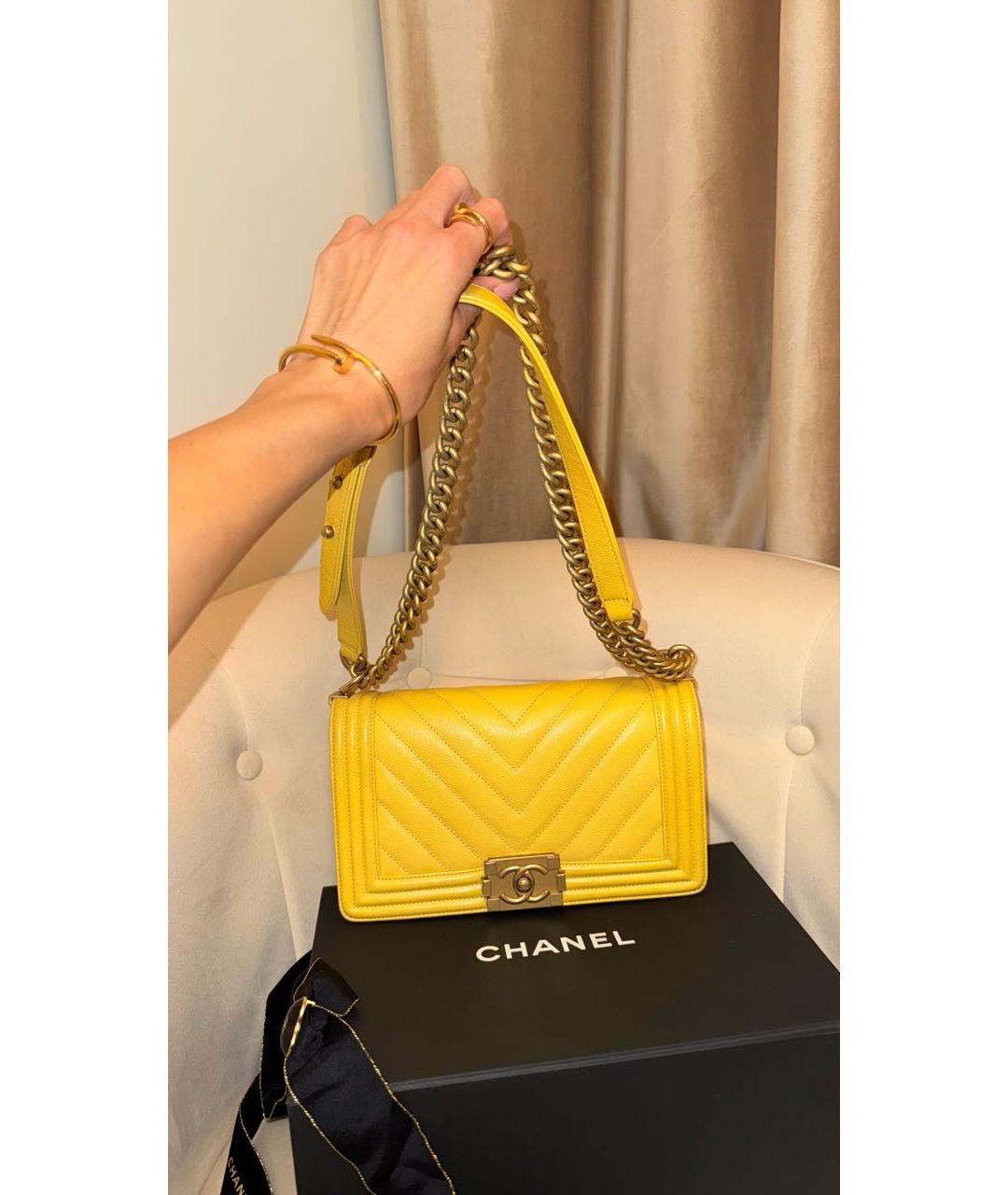 CHANEL Желтая кожаная сумка через плечо, фото 6
