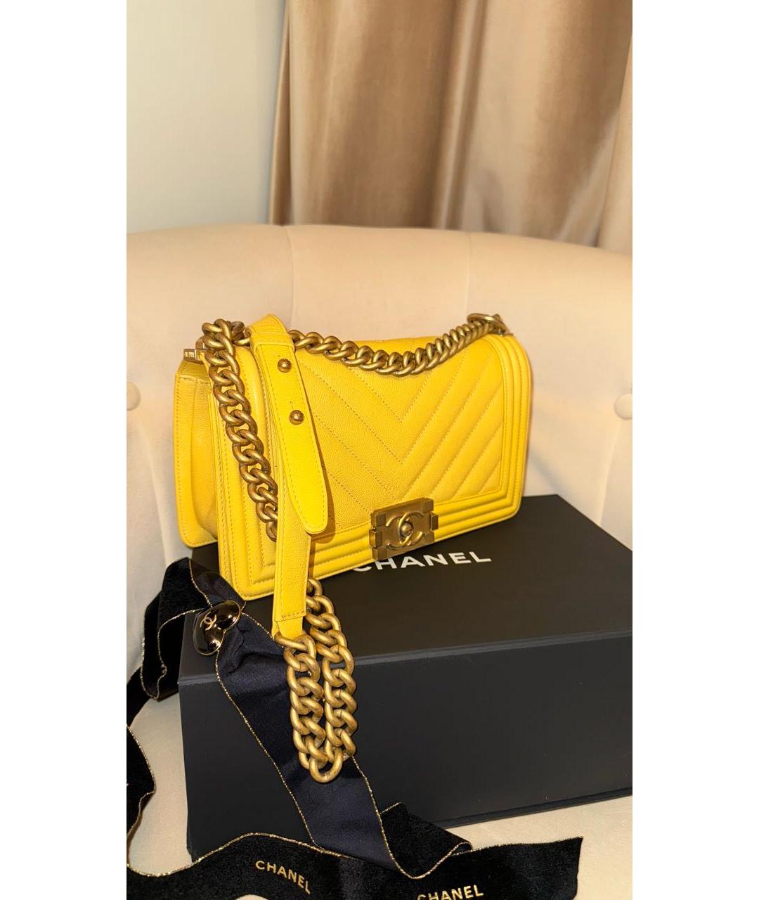 CHANEL Желтая кожаная сумка через плечо, фото 4