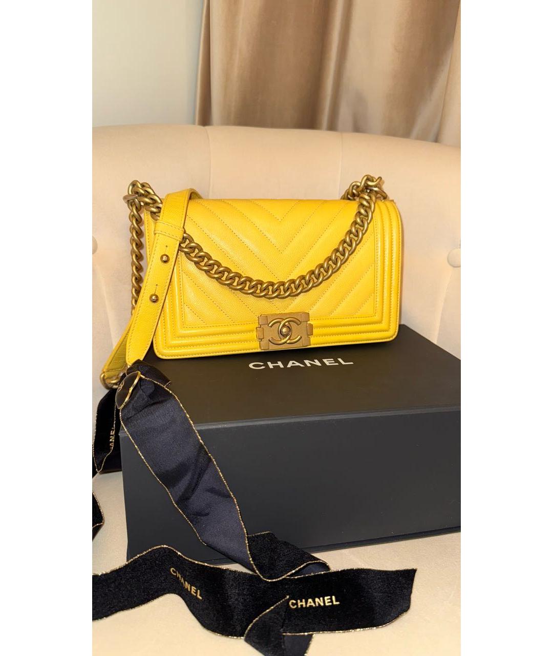 CHANEL Желтая кожаная сумка через плечо, фото 8
