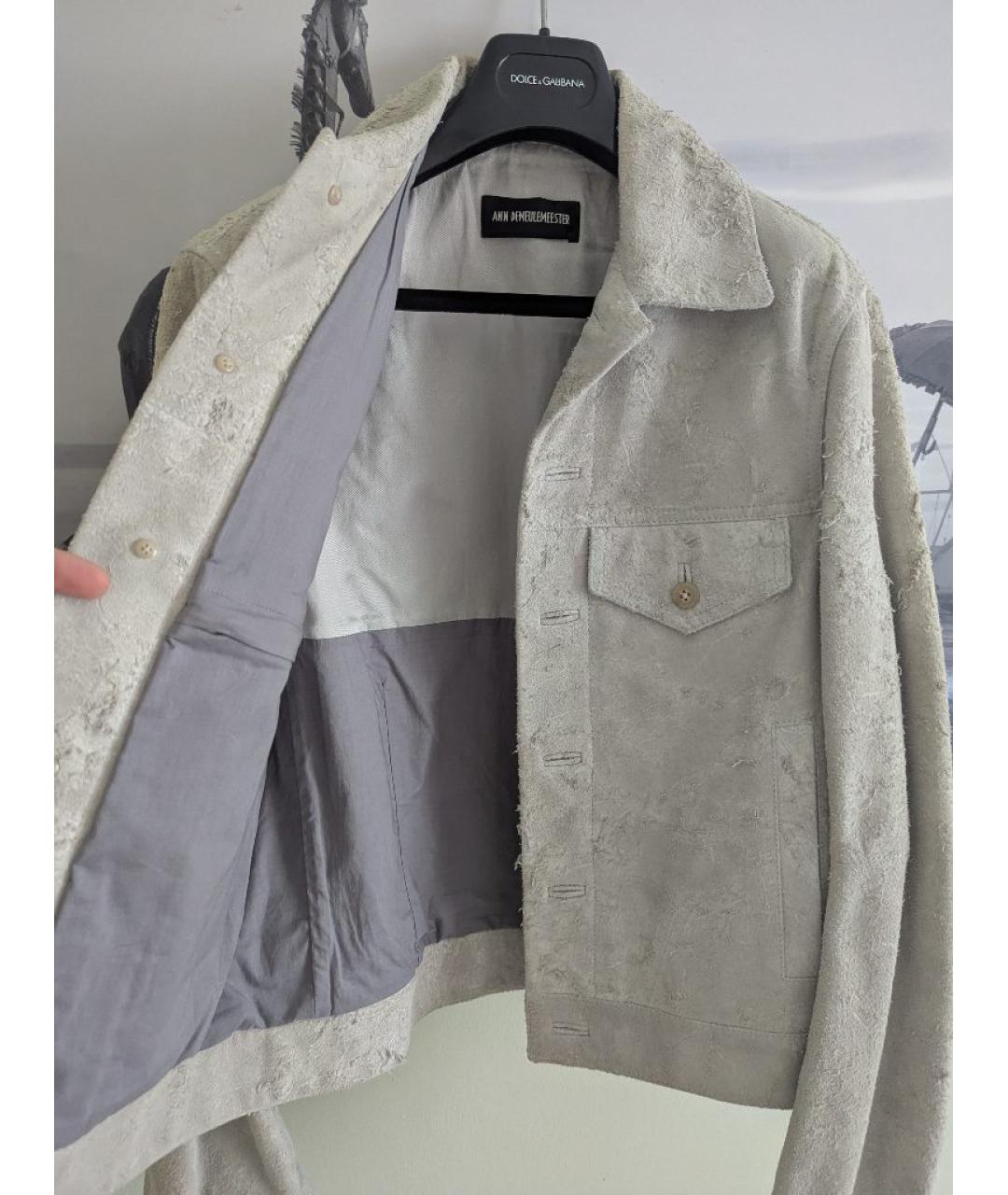 ANN DEMEULEMEESTER Серая кожаная куртка, фото 5