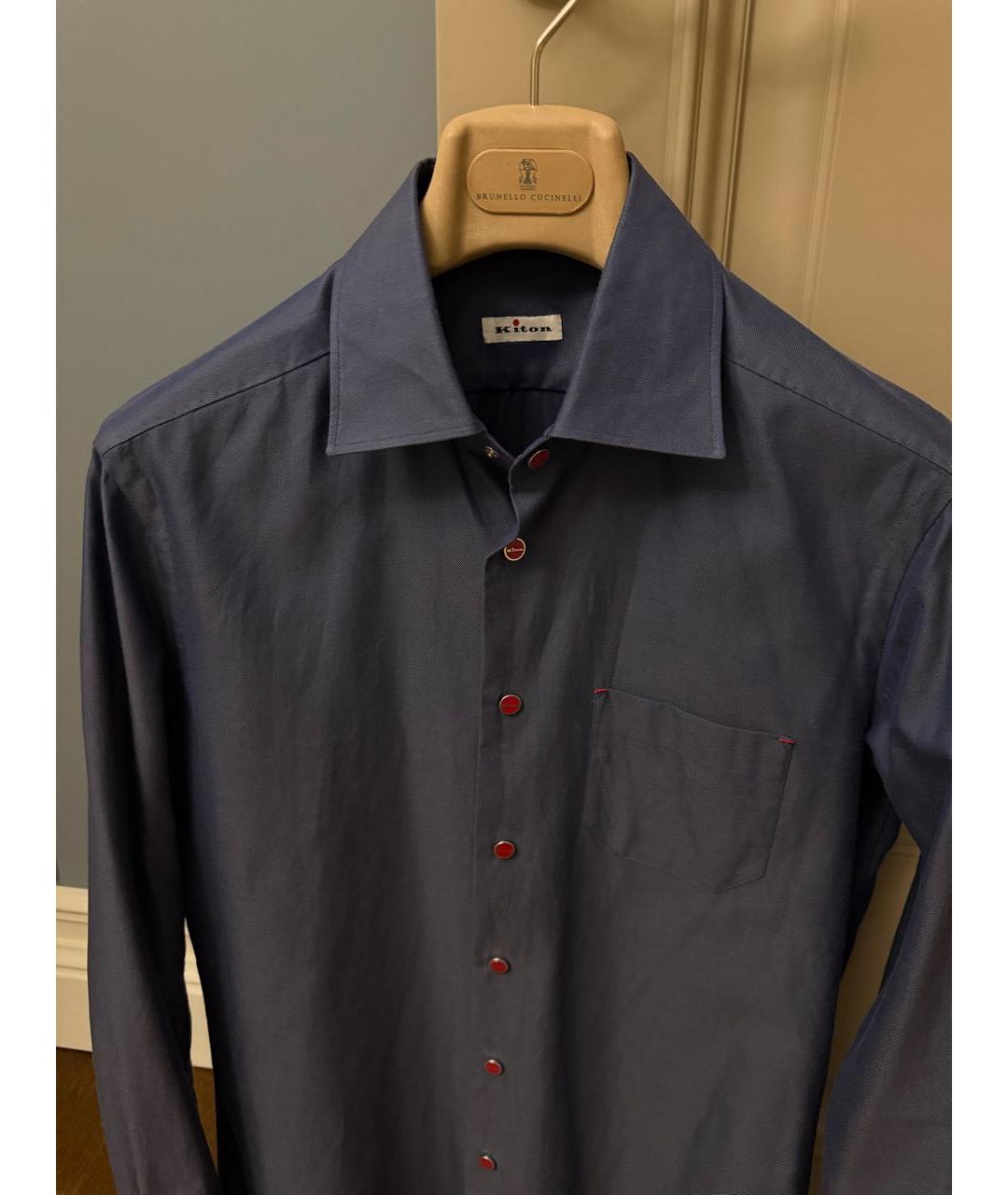 KITON Синяя хлопковая кэжуал рубашка, фото 3