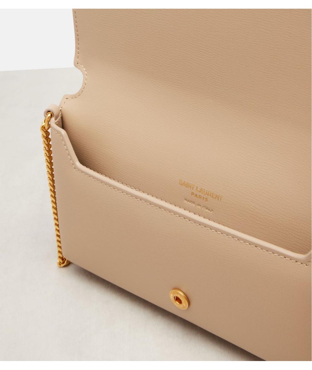 SAINT LAURENT Бежевая кожаная сумка через плечо, фото 4
