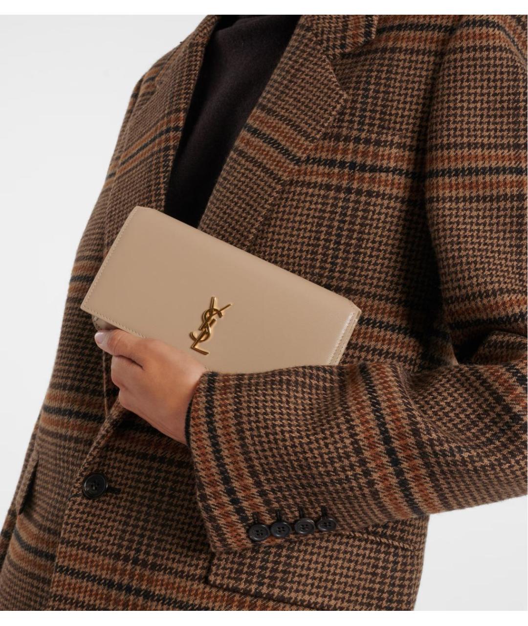 SAINT LAURENT Бежевая кожаная сумка через плечо, фото 5