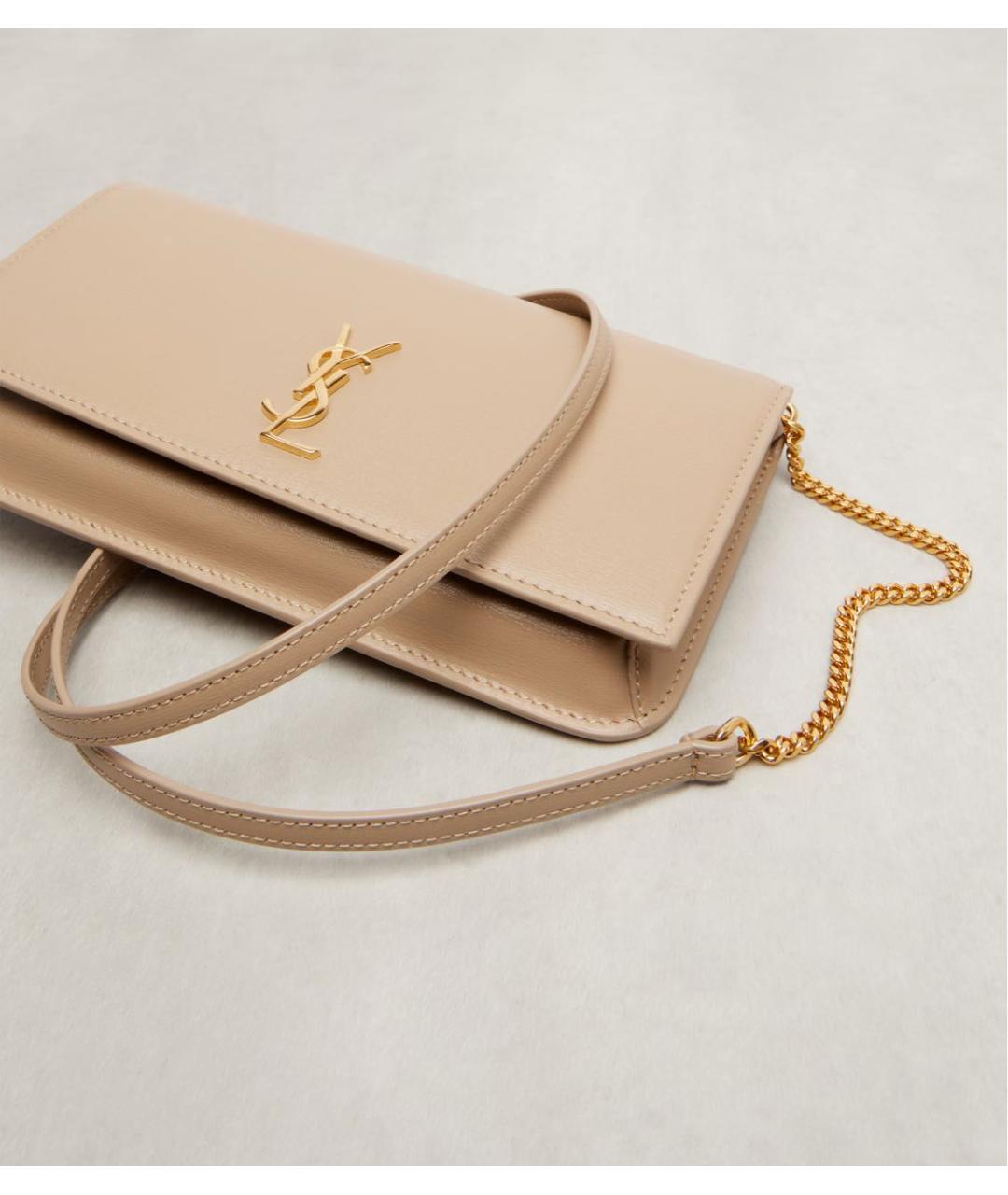SAINT LAURENT Бежевая кожаная сумка через плечо, фото 2