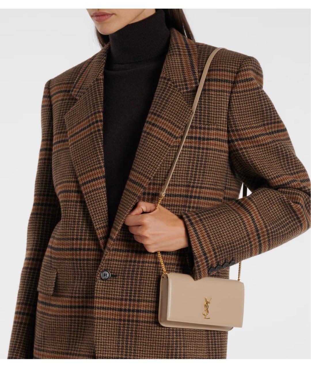 SAINT LAURENT Бежевая кожаная сумка через плечо, фото 6