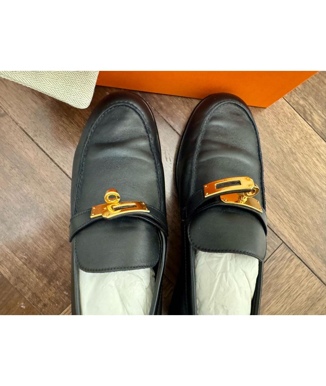 HERMES Черные кожаные лоферы, фото 4