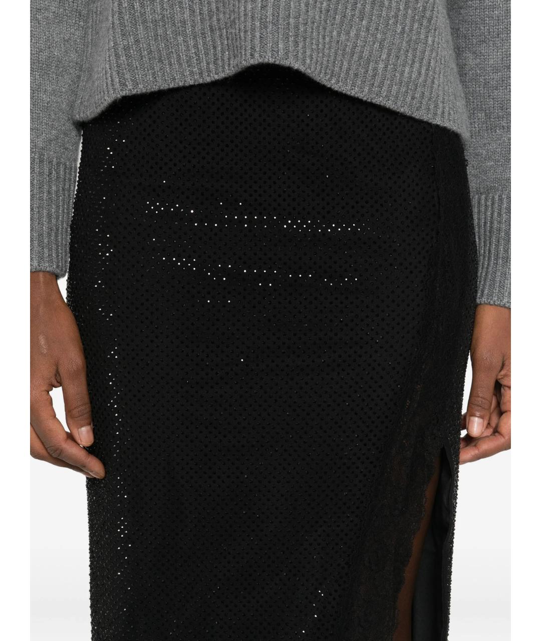 SELF-PORTRAIT Черная полиэстеровая юбка миди, фото 5