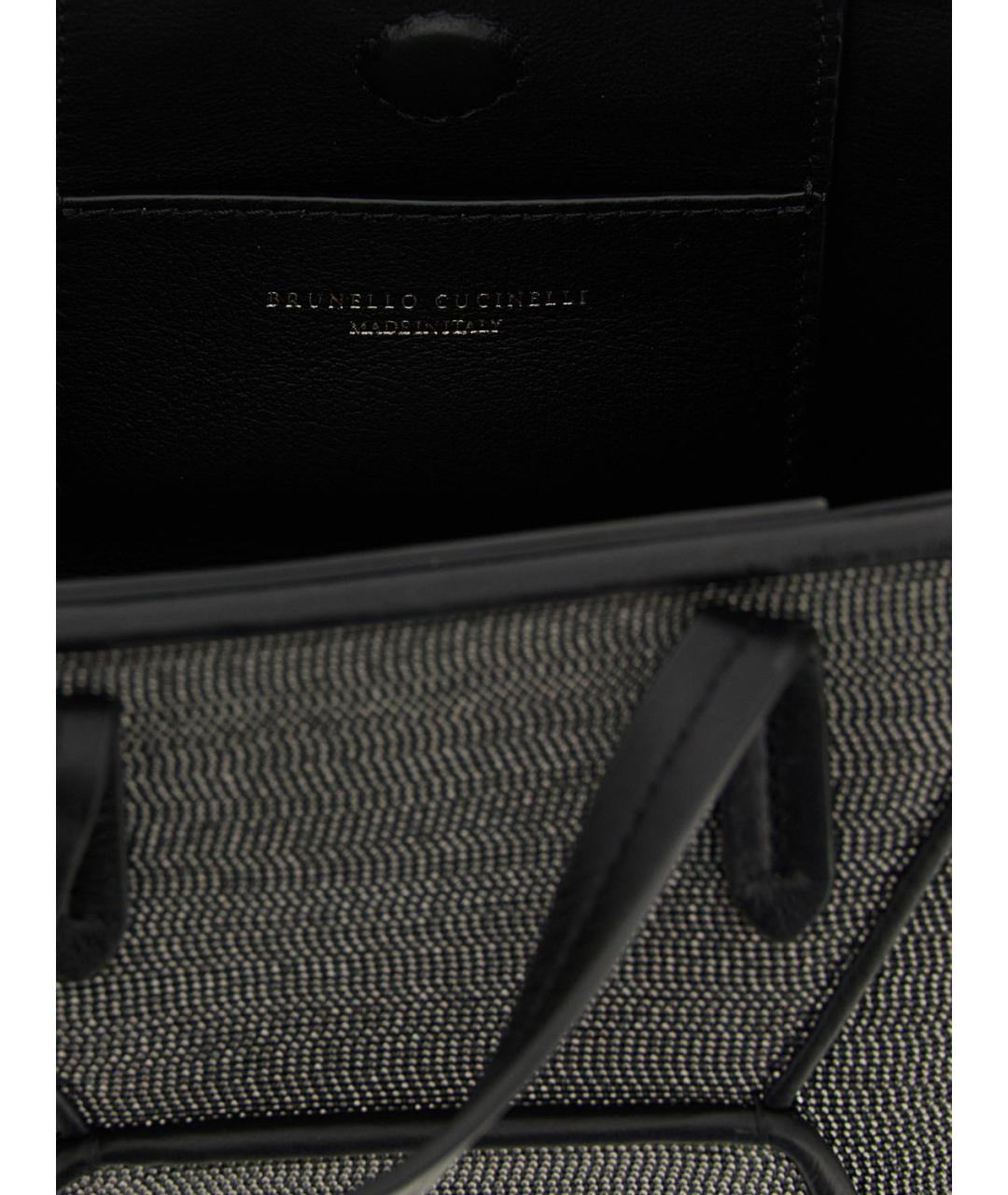 BRUNELLO CUCINELLI Антрацитовая кожаная сумка тоут, фото 4