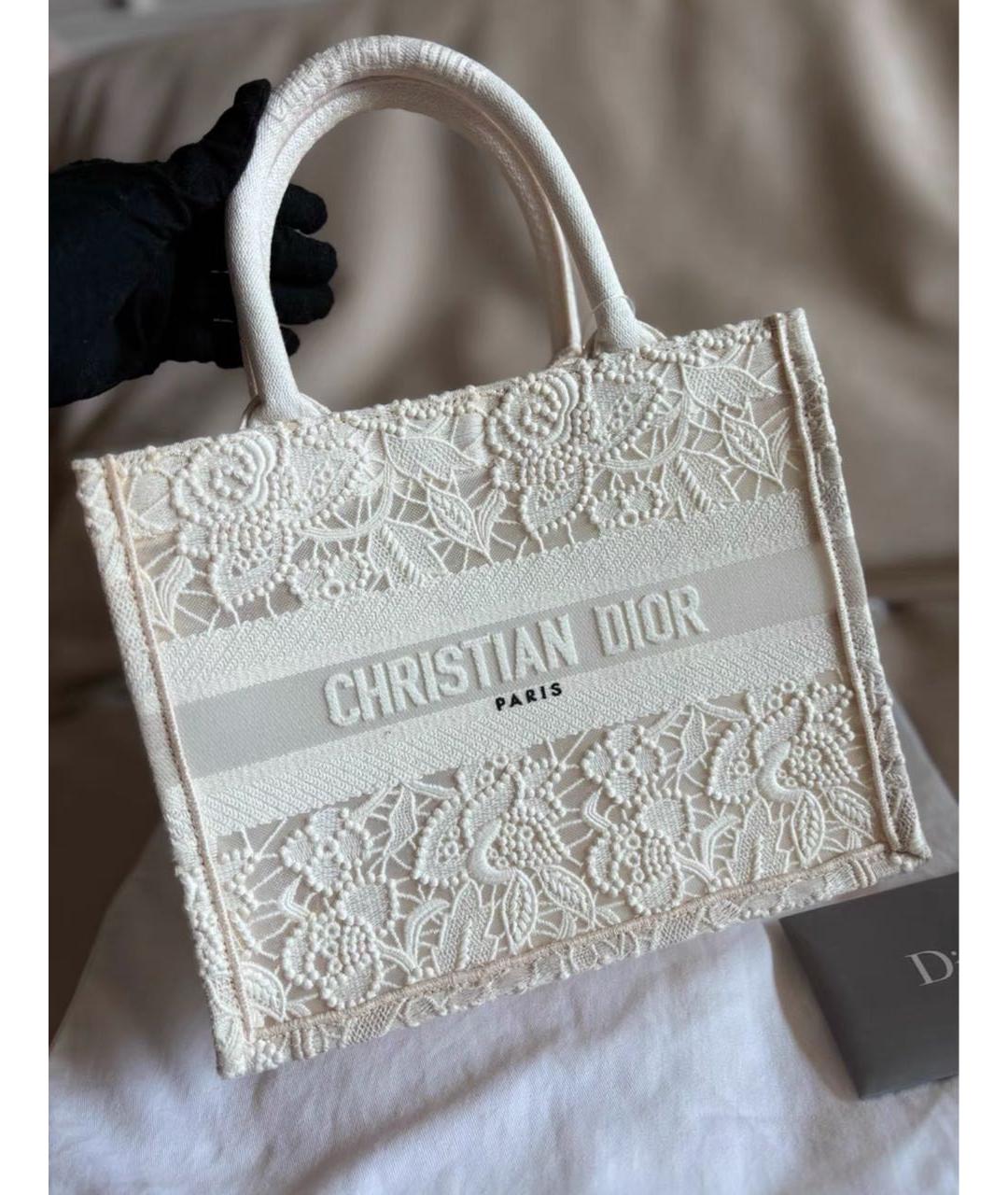 CHRISTIAN DIOR Белая тканевая сумка тоут, фото 3