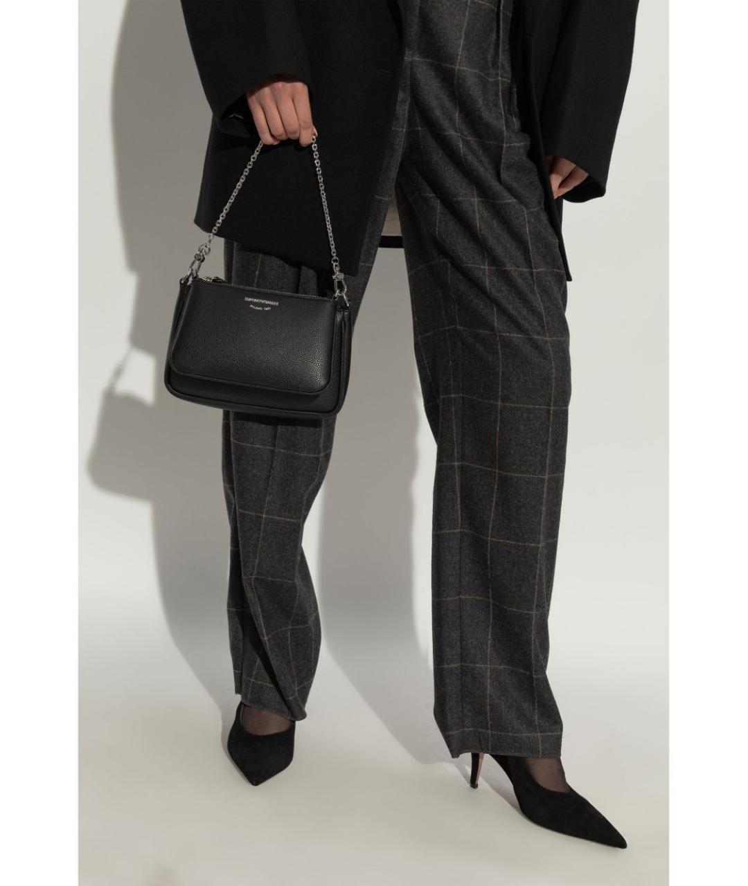 EMPORIO ARMANI Черная кожаная сумка через плечо, фото 5