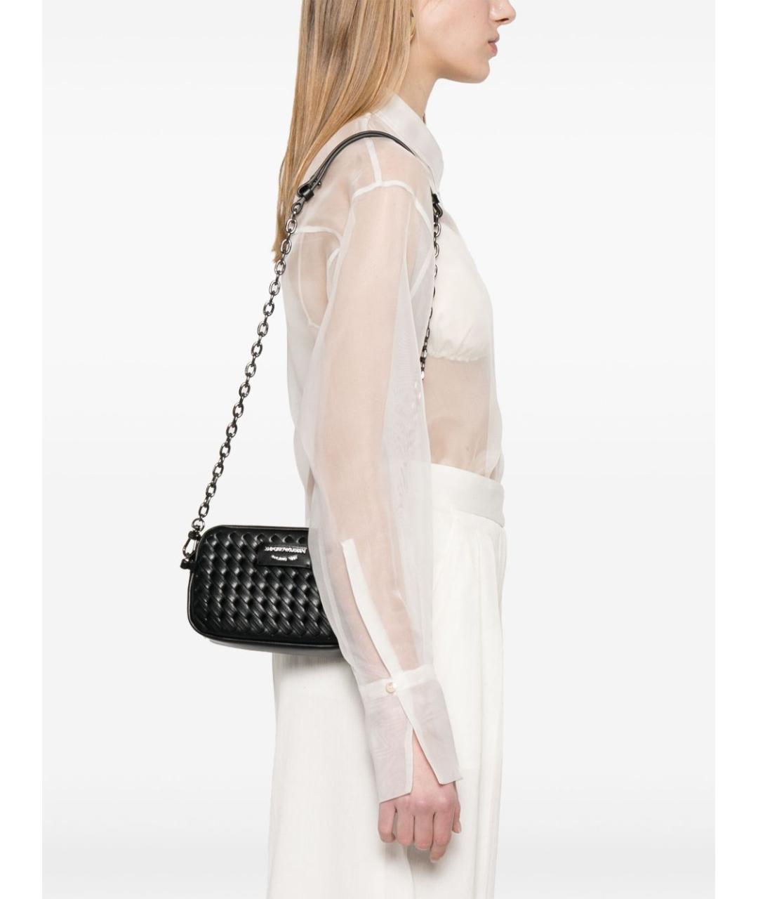 EMPORIO ARMANI Черная кожаная сумка через плечо, фото 4