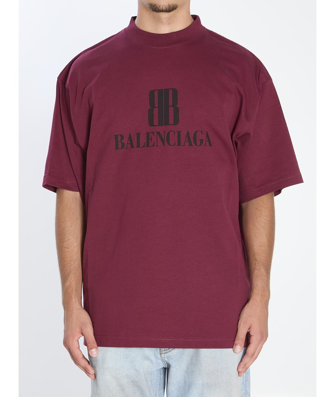 BALENCIAGA Бордовая хлопковая футболка, фото 2