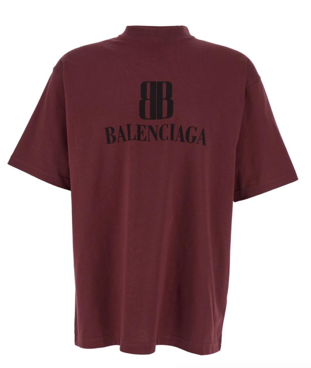 BALENCIAGA Бордовая хлопковая футболка, фото 1