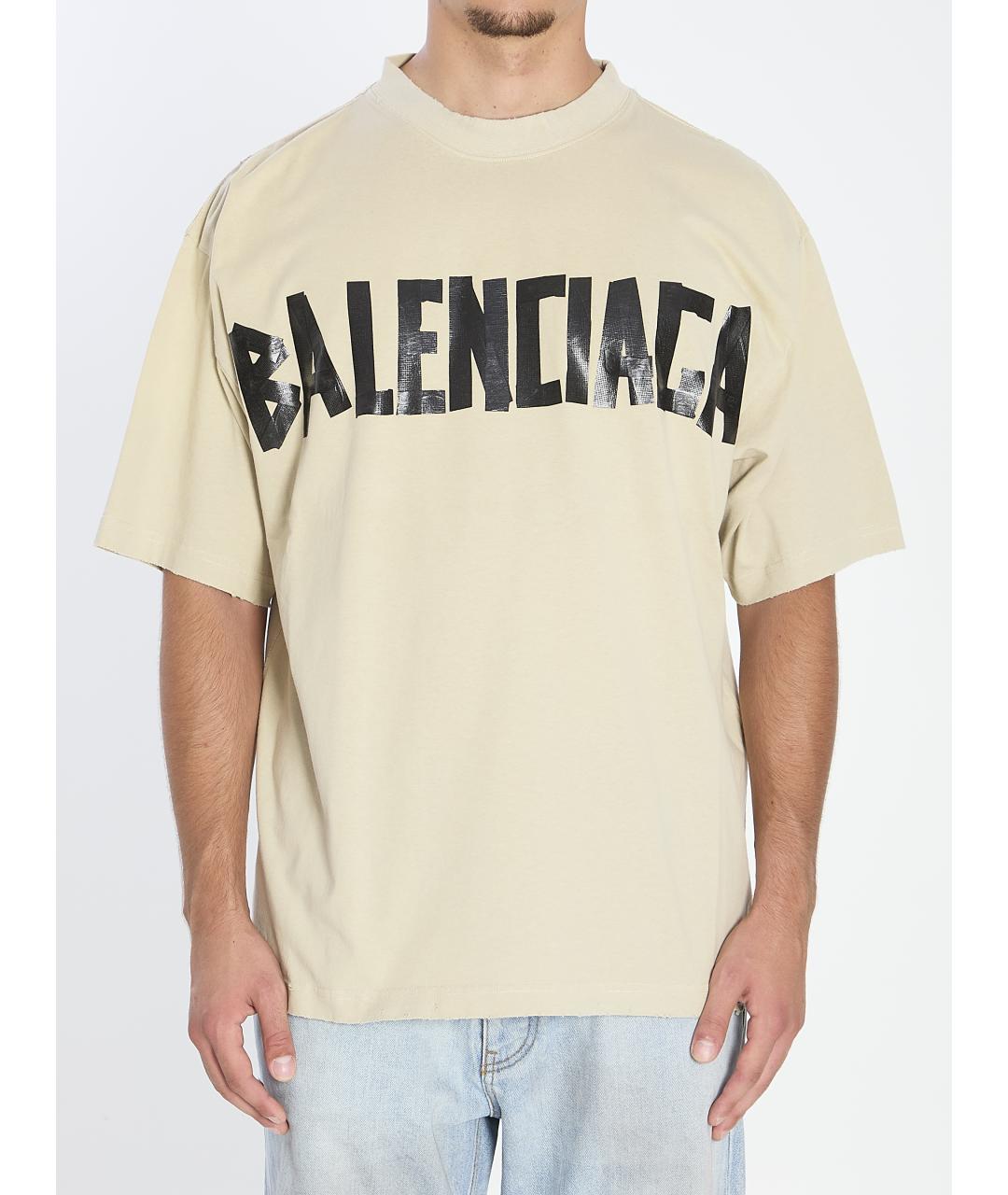 BALENCIAGA Бежевая хлопковая футболка, фото 2