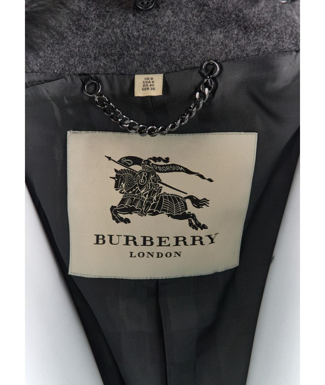 BURBERRY Серое шерстяное пальто, фото 3