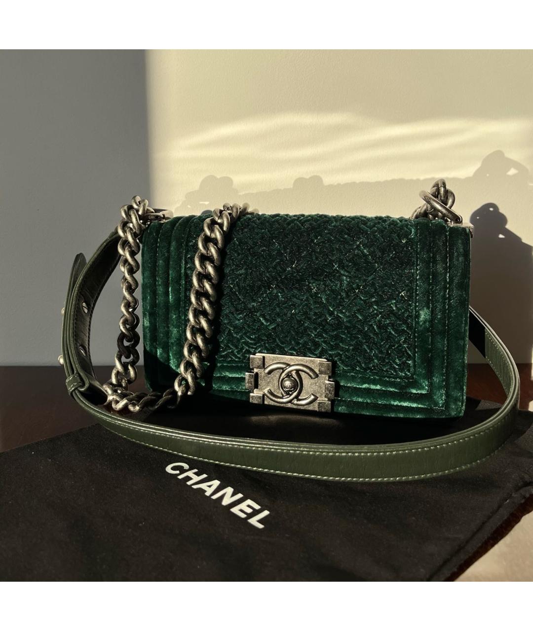 CHANEL Зеленая бархатная сумка с короткими ручками, фото 8
