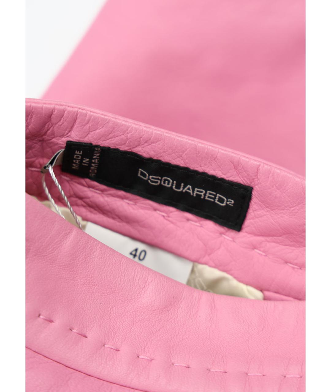 DSQUARED2 Розовая кожаная юбка мини, фото 3