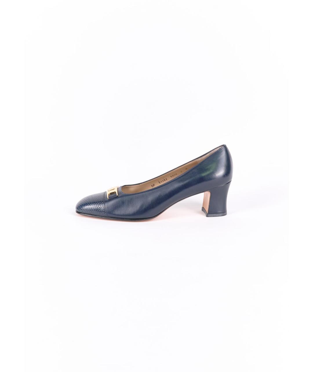 FERRAGAMO Синие кожаные туфли, фото 6