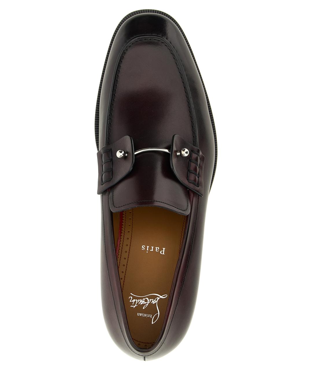CHRISTIAN LOUBOUTIN Бордовые кожаные лоферы, фото 4