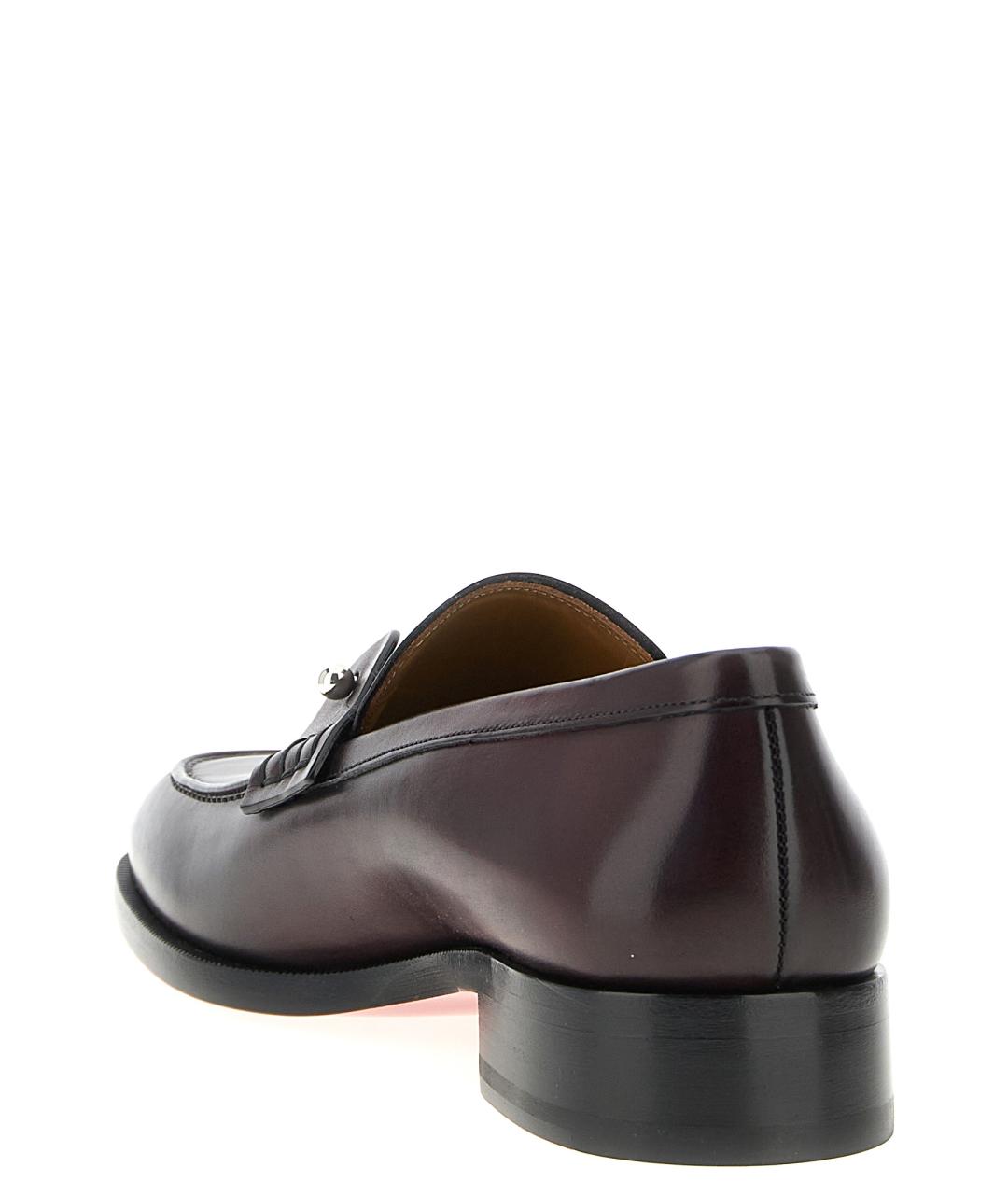 CHRISTIAN LOUBOUTIN Бордовые кожаные лоферы, фото 3